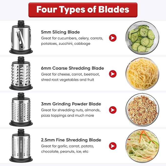 Stainless Steel Slicer Shredder Attachment for KitchenAid Stand Mixer, Cheese Grater Attachment for KitchenAid, Salad Maker, Grinding Powder, Dishwasher Safe with 4 Blades by InnoMoon - Image 2