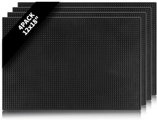 4 Pcs Bar Mats for Countertop 18 x 12 Inch Rubber Silicone Bar Drying Coffee Non Slip Mat for Bartending Home Cocktail Bars Restaurants (Black) by Mwellewm