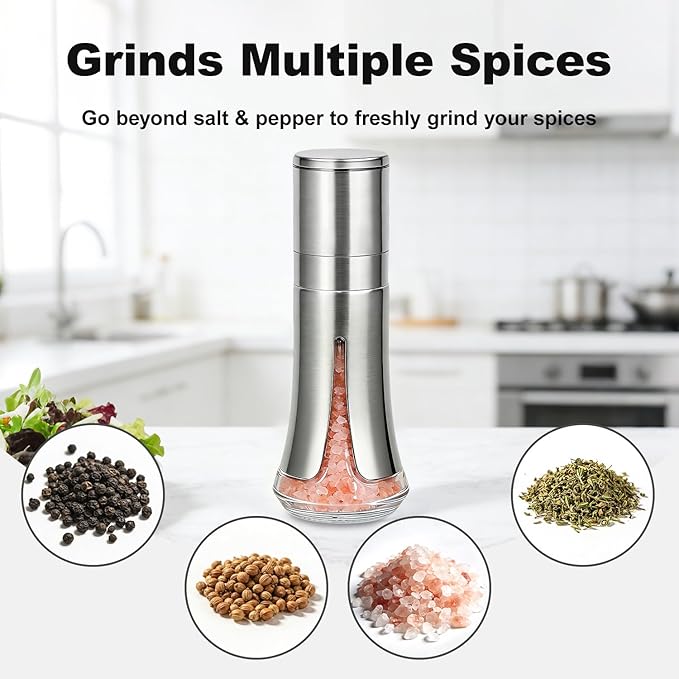 Aelga Salt Grinder with Silicone Funnel - 4oz Glass Manual Mills with Adjustable Ceramic Core & Stainless Steel Sleeve, Refillable Kitchen Gadget - Image 6