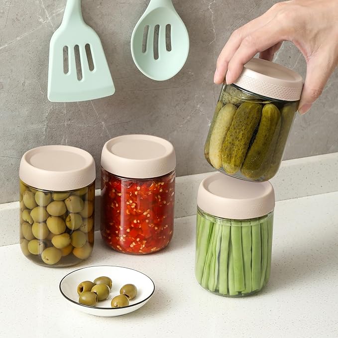 NETANY 6-pack 16oz Glass jars with Airtight Lids, Overnight Oats Containers with Lids, Wide mouth Mason Salad jars, Glass Food Storage Containers for Snacks Yogurt Spice Sugar-Beige - Image 5