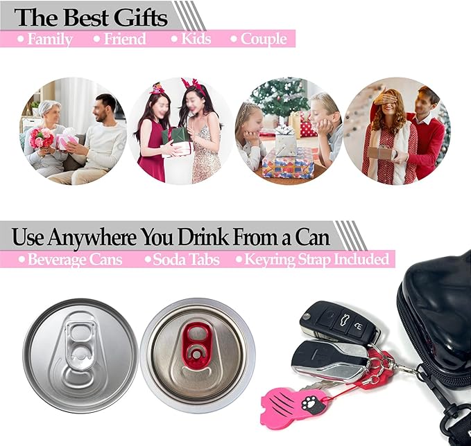 Soda Can Tab Opener Mini Soda Can Cover Easy Tab Opener and Drink Protector Cute Beverage Barricade Soda Protector for Beer,Coke,Aluminum Cans at Party,BBQ, Beach(Cat Paw Blue&Red)