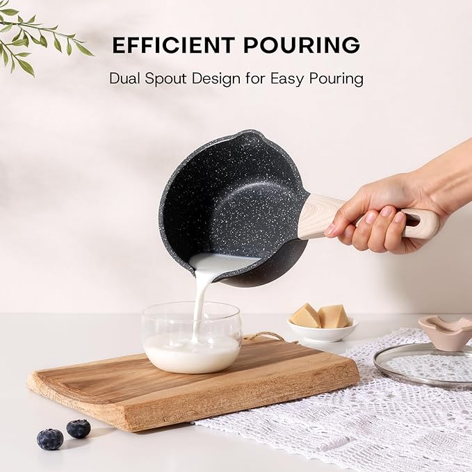 Kordisen Sauce Pan Set with Lid, 1.5Qt & 2.5 Qt Nonstick Cooking Pots with Pour Spout, Easy to Clean, Small Kitchen Induction Saucepan with Granite Coating, PFOA/PFOS Free (Black) - Image 4