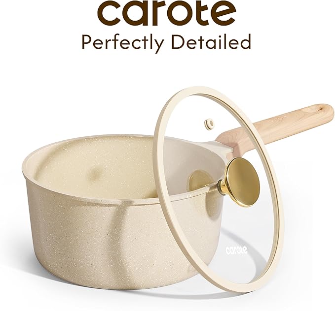 CAROTE 1.5Qt & 2.5Qt Sauce Pan Sets with Lid Ceramic Nonstick Pot Set Non Toxic Saucepan with Stay-cool Handle Small Kitchen Cooking Pots, Easy to Clean, Induction Comptable, PFOA FREE - Image 3
