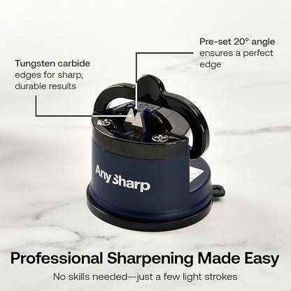 AnySharp – Editions – Hands Free Knife Sharpener - Easy to Use Sharpening Tool with PowerGrip Suction Base and 20-Degree Pre-Set Angle - for All Knives: Chef's, Serrated, and Hardened Steel - Navy - Image 3