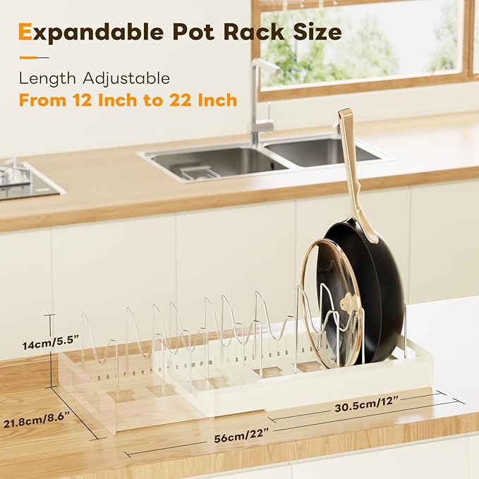 Dayacoco Pot and Pan Organizer, Expandable Pot Organizers Inside Cabinet, Pots and Pans Organizer under Cabinet with 10 Adjustable Compartments for Kitchen Cabinet,Frying Rack, Lid, Cookware, 2 Pcs - Image 2