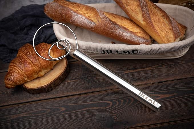 Jillmo Danish Dough Whisk, 12inch Stainless Steel Bread Whisk