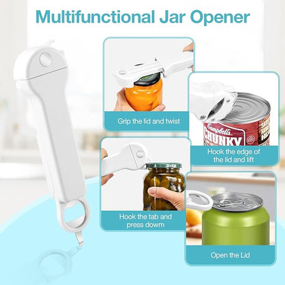 7-in-1 Jar Opener for Seniors – Magnetic adjustable Jar Opener & Bottle Opener for Arthritis, Weak Hands, Easy-Grip Kitchen Lid Opener Gadgets (Off-White)