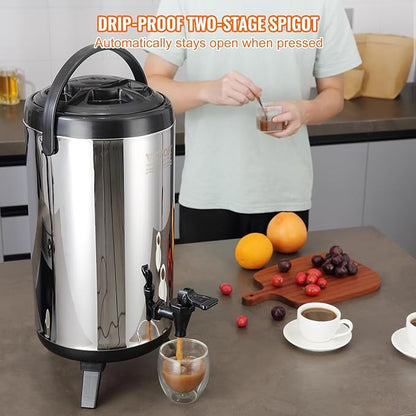 VEVOR Stainless Steel Insulated Beverage Dispenser, 2.4 Gallon 9.2 Liter, Thermal Hot and Cold Drink Server Dispenser with Spigot Handle, Food-grade for Hot Tea Coffee Water Restaurant Drink Shop - Image 5