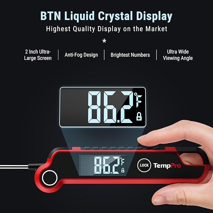 TempPro TP620 Instant Read Meat Thermometer Digital, Cooking Thermometer with Large Auto-Rotating LCD Display, Waterproof Food Thermometer Digital for Kitchen, BBQ, or Grill (Previously ThermoPro) - Image 2