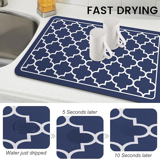 WISELIFE Dish Drying Mat Super Absorbent Drying Mat Large Dish Drying Mats for Kitchen Counter Easy Clean Dish Mat Kitchen Drying Mat16"x 24" Stylish Blue - Image 3