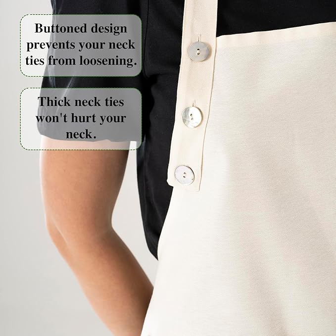 TOSHE Kitchen Apron Waterdrop Resistant Cotton Apron with adjustable Aprons for Women with Pockets 10 Color option Cooking Cream Apron (Cream) - Image 7