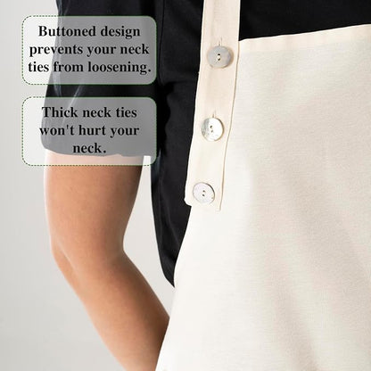 TOSHE Kitchen Apron Waterdrop Resistant Cotton Apron with adjustable Aprons for Women with Pockets 10 Color option Cooking Cream Apron (Cream) - Image 7