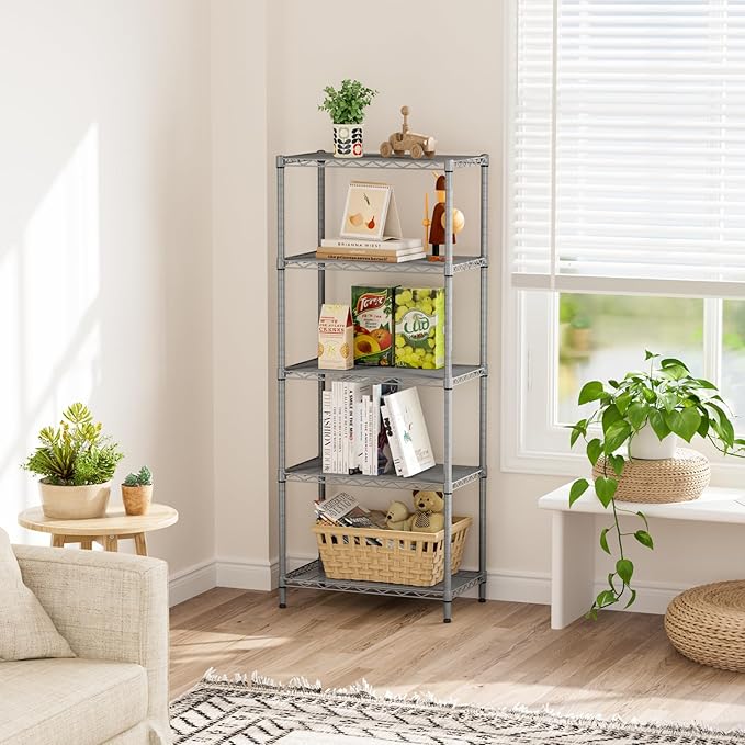 SINGAYE 5 Tier Storage Garage Shelving Units Heavy Duty Wire Shelves Pantry Metal for Pantry Closet Kitchen Laundry Bathroom Organizers Shelf Home Shorage Gray - Image 2