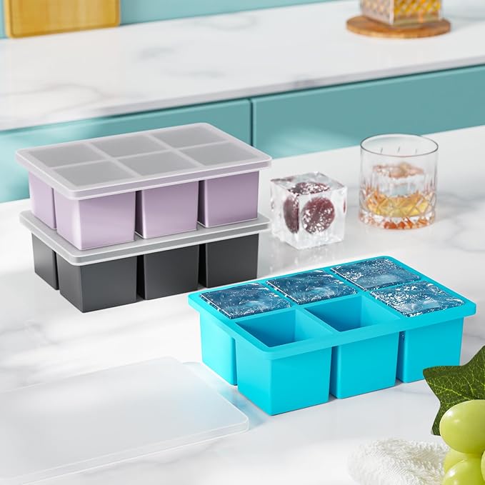 Large Ice Cube Tray for Whiskey: 2inch Big Silicone Ice Trays with Lid for Whisky - 3Pack Old Fashioned Ice Cube Trays for Cocktail - Huge Square Cubed Bourbon Ice Cube Maker - Image 5