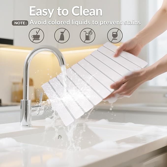 Large Stone Dish Drying Mat for Kitchen Counter, 24"x16"&8"x4", Foldable Fast-Drying Diatomaceous Earth Dish Mat, 2PCS Eco-Friendly Water Absorbent Pads Set for Kitchen Bathroom, White