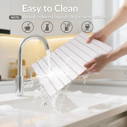 Large Stone Dish Drying Mat for Kitchen Counter, 24"x16"&8"x4", Foldable Fast-Drying Diatomaceous Earth Dish Mat, 2PCS Eco-Friendly Water Absorbent Pads Set for Kitchen Bathroom, White