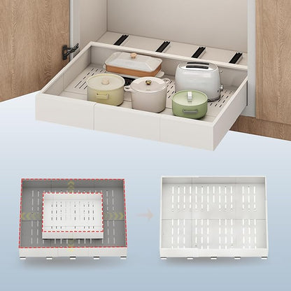 Pull out Cabinet Organizer,Expandable Width(23"-31"),Depth(17"-24") with 5 Rails,Roll out Drawers,No Drill Adjustable Slide out Shelves for Kitchen,Pantry,for Both Lip and Lip-Free Cabinets,White(1PC) by Fokyfok