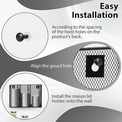 Wall Mounted Mason Jar Lid Organizer Metal Mason Jar Lid Holder 3-Compartment Mason Jar Lid Rack Vertical Mason Jars Lid Storage Wide Mouth Canning Lid Holder Stackable for Kitchen Countertop