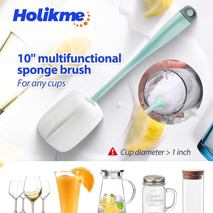 Holikme Bottle Brush Tube Cleaning Lab Set with Long Handle, Cup Cleaner for Washing Narrow Neck Beer Wine Decanter Pipes Lids Sinks Cap Covers, Green - Image 4