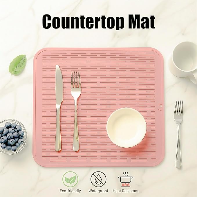 MicoYang Silicone Dish Drying Mat for Multiple Usage,Easy clean,Eco-friendly,Heat-resistant Silicone Mat for Kitchen Counter or Sink,Refrigerator or Drawer Liner Pink XL 18 inches x 16 inches - Image 3