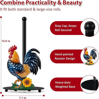 Rooster Paper Towel Holder Countertop - Sunflower & Chicken Farmhouse Kitchen Decor and Accessories, Rustic Housewarming Gift for Rooster & Farmhouse Enthusiasts, Weighted Base - Image 2