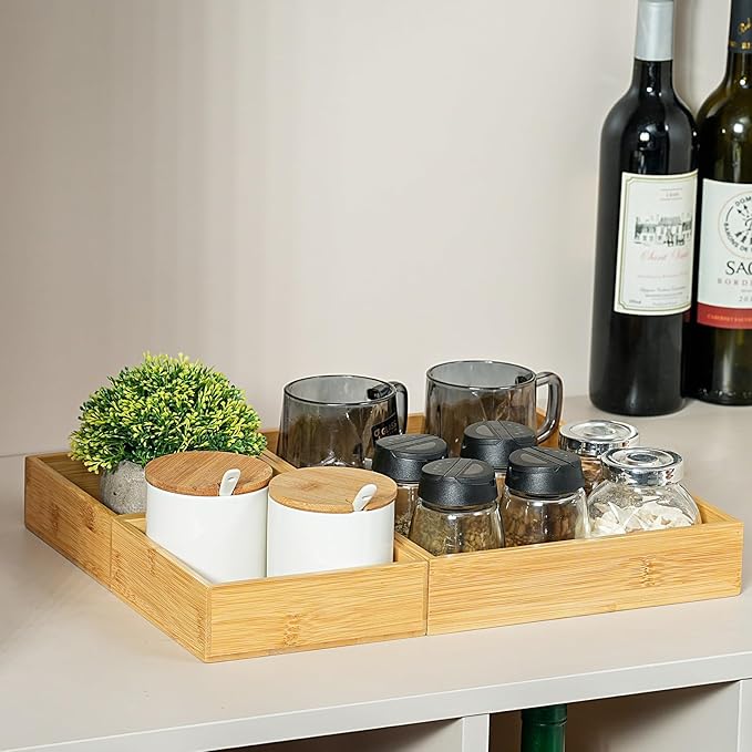Fabsome Drawer Organizer, Set of 9 Bamboo Wood Kitchen Makeup Desk Junk Tea Drawer Storage Boxes Bins for Cutlery Silverware Utensils Flatware, Small Wooden Container Tray for Bathroom, Office - Image 8