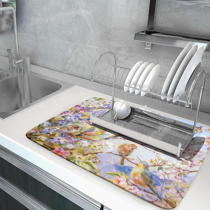 Floral Birds Dish Drying Mat Spring Decoration Absorbent Dish Drain Cloth Mat 18 X 24 for Kitchen Coffee Bar - Image 5