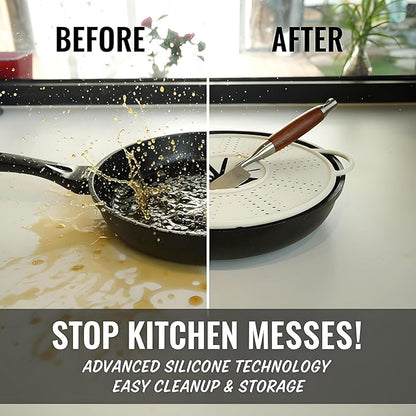 Silicone Splatter Screen for Frying Pans, Oil Splash Guard Cover with Strainer Holes & Heat Resistant Mat, Fits Most Stovetop Pans Non-Fold Lid - Image 4