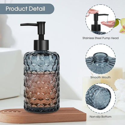 Topsky Glass Soap Dispenser with Plastic Pump, 475ml Liquid Hand Soap Dispenser, Rustproof Pump for Kitchen & Bathroom, Great for Lotions, Essential Oil, Liquid Soaps (Grayish Blue) - Image 3