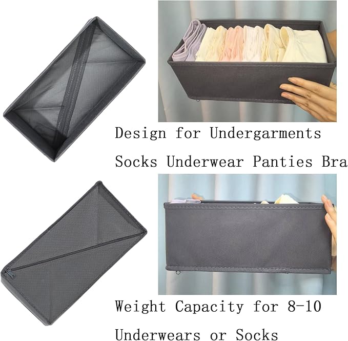 Bructhun Sock Drawer Organizer 9 Pack - Collapsible Fabric Storage Bins for Underwear Divider, Small Closet Organizers with 9 Compartments, Gray - Image 5