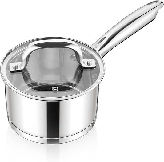 E-far 1 Quart Saucepan with Lid, Stainless Steel Small Sauce Pan Boiling Pot for Cooking, Compatible with All Stoves, Healthy & Non Toxic, Oven & Dishwasher Safe by E-far