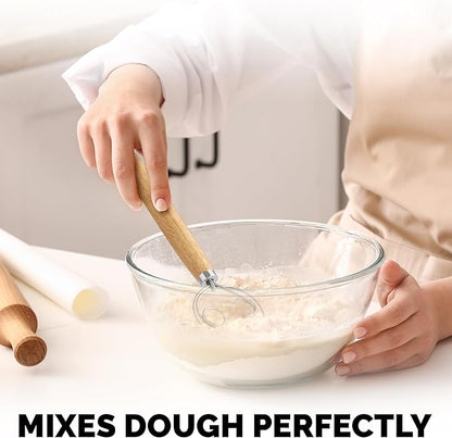 Zulay Kitchen Double-Eye 13" Danish Dough Whisk - Durable Easy Mixing Bread Whisk, Stainless Steel Danish Dough Hook, Sourdough Whisk For Mixing, Traditional Dutch Whisk, Dough Mixer Tool - Acacia - Image 7