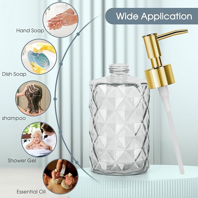 Topsky Glass Soap Dispenser with Plastic Pump,330ml Liquid Hand Soap Dispenser, Rustproof Pump for Kitchen & Bathroom,Great for Lotions,Essential Oil,Liquid Soaps Clear - Image 6