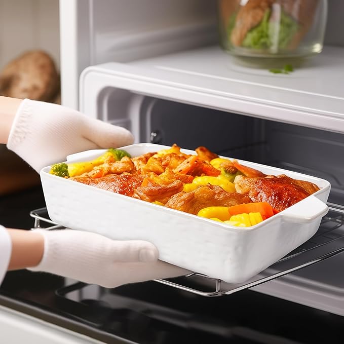 Casserole Dishes for Oven, Ceramic Baking Dishes, Lasagna Pan with Handles, Porcelain Baking Pan Deep, Bakeware for Baking, Cooking, Wedding Gift, Set of 3 (11.6" x 7.8", White) - Image 5