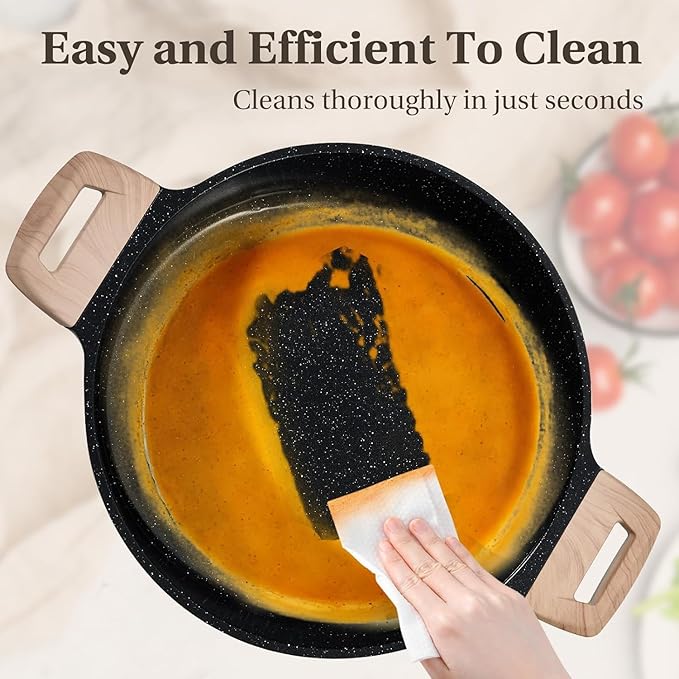 25 Pcs Pots and Pans Set, Nonstick & Non-Toxic Healthy Pots and Pans, Heat-Resistant Handles, Induction Cookware Sets with Frying Pans, Black