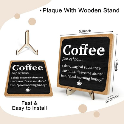 Vintage Coffee Bar Wooden Plaque Desk Sign, Farmhouse Wood Plaque Tabletop Decor for Cafe Bar Kitchen Office,Coffee Station Accessories 5.9x5.9Inch - Image 2