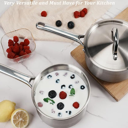 Saucepan Set with Lids,3-Ply Stainless Steel 2QT and 3QT Cooking Pot,Professional Grade Cookware,Induction Compatible