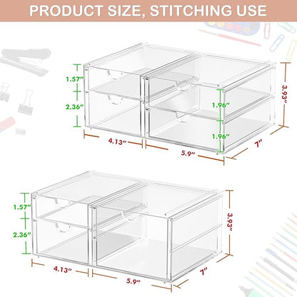 caktraie 2 Pack Desk Organizers, Makeup Organizer Storage with 7 Drawers, Desktop Office Supplies, Clear Desk Accessories, Dustproof Drawer Organizer and Storage for Make Up, Jewelry, Pen - Image 3