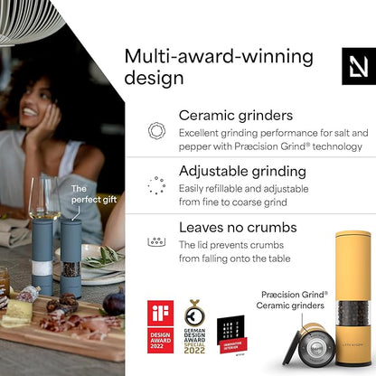 LARS NYSØM Salt and Pepper Grinder Set Manual, Stainless Steel Salt and Pepper Mills with Adjustable Ceramic Grinder I Design Spice Shakers (Mustard Yellow) - Image 2