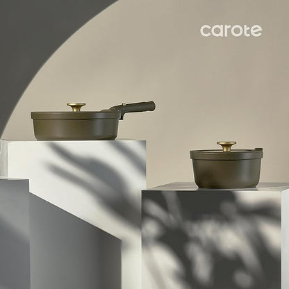 Carote 21pcs Ceramic Cookware Set with Detachable Handles, Pots and Pans Set Non Stick, RV Kitchen Cooking Pot and Pan, Dishwasher Safe, Non-toxic Induction Cookware PFAS and PFOA Free, Olive Green - Image 7
