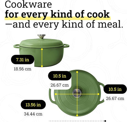 Lodge Essential Enamel Cast Iron Dutch Oven - Perfect for Bread Baking, Braising, Marinating & Slow Cooking - Features Moisture-Sealing Lid & Dual Handles - Kitchen Essentials - 6 Quarts - Spruce - Image 6