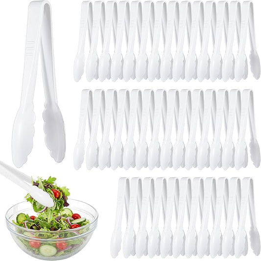 Tessco for you 50 Pcs Plastic Tongs for Serving Bulk, 9 Inch Plastic Disposable Serving Tongs, Heavy Duty Salad Tong for Kitchen, Buffet, BBQ, Events & Catering (White) by Tessco