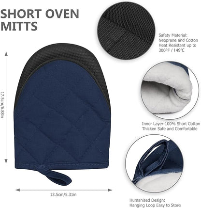 1 Pair Short Oven Mitts - Silicone Kitchen Oven Gloves High Heat Resistant 500℉, Mini Oven Mits with Non-Slip Grip Surfaces and Hanging Loop for BBQ, Baking, Cooking and Grilling (Dark Blue) - Image 3