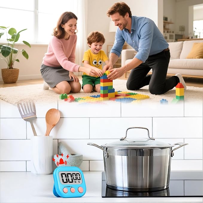 Timer for Kids Teachers Digital Kitchen Timers for Cooking Large Magnetic Classroom Timer 4Pack-Blue Pink