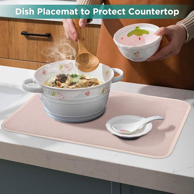GeeRic Microfiber Dish Drying Mat, Super Absorbent Kitchen Dish Drying Pad for Mother's Day, Reversible Gift Mats for Countertop, 12 * 16 inch Beige - Image 6