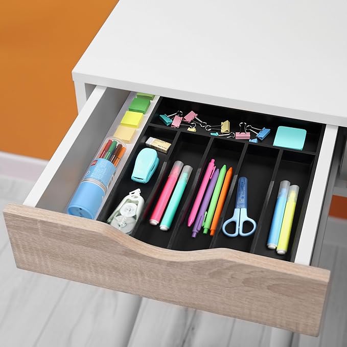 Kitchen Bamboo Silverware Organizer, Kitchen Drawer Organizer - Utensil Holder and Cutlery Tray with Grooved Drawer Dividers for Flatware 7 Slot, Black - Image 8