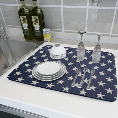 Patriotic July of 4th Blue Star Dish Drying Mat for Kitchen Counter 18x24 Memorial Independence Day Absorbent Reversible Microfiber Drying Mats Kitchen Countertop Protector Dishes Drainer Pad - Image 6