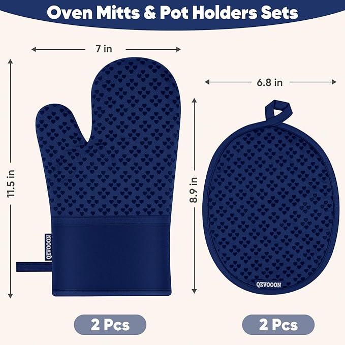 Oven Mitts and Pot Holders 4 Sets, Heat Resistant 500 ℉ Oven Mitt and Pot Holder,Oven Glove&Potholders with Non-Slip Silicone Surface,Kitchen Essentials for Cooking/Baking/BBQ-Marine Blue - Image 2