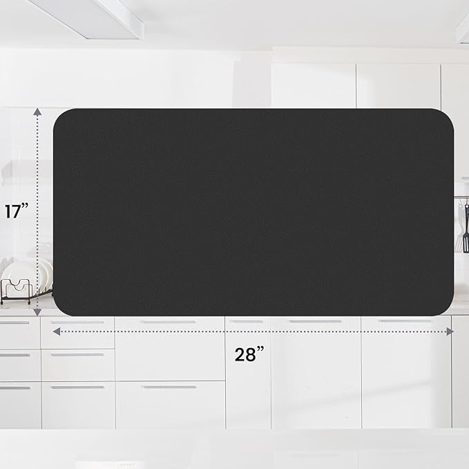 WISELIFE Dish Drying Mat Super Absorbent Drying Mat Large Dish Drying Mats for Kitchen Counter Easy Clean Dish Mat Kitchen Drying Mat18"x 28" Classic Black - Image 3