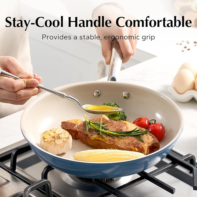 Redchef Nonstick Frying Pan Skillet, Ceramic Non-Stick Saute Pans, 9.5 inch Cooking Fry Pan with Stay Cool Handle, All Stovetops, Dishwasher/Oven Safe, PFAS-Free, Non Toxic (Blue) - Image 7